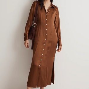 Madewell Satin Button-Front Midi Shirtdress